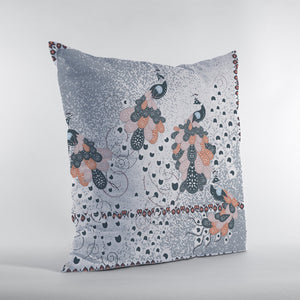 18” Gray Black Boho Bird Zippered Suede Throw Pillow