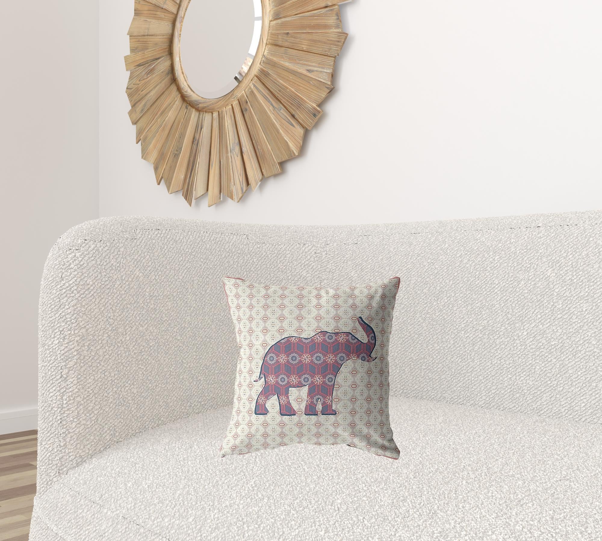 Cojín de gamuza con cremallera de elefante magenta de 16"