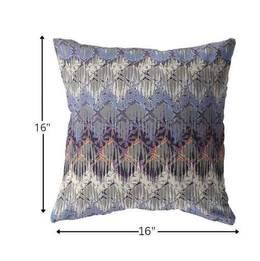 16” Blue Gray Hatch Zippered Suede Throw Pillow