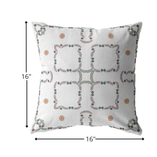 16” White Floral Suede Zippered Throw Pillow