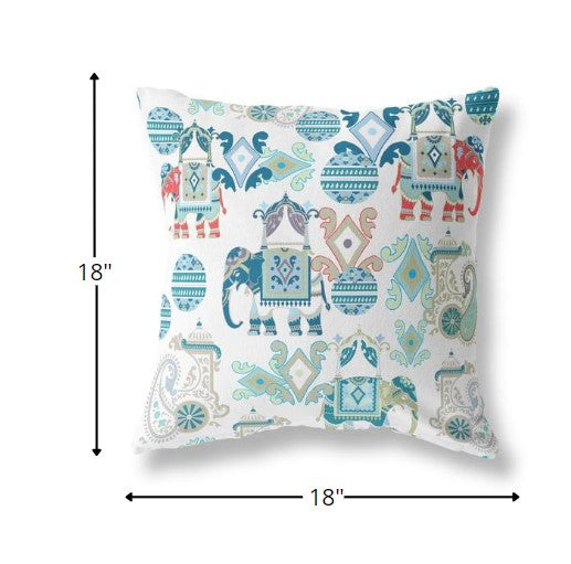 18" Blue White Tribal Indoor Outdoor Zip Throw Pillow