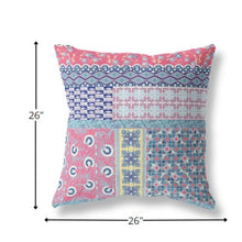 18” White Pink Patch Indoor Outdoor Zippered Throw Pillow