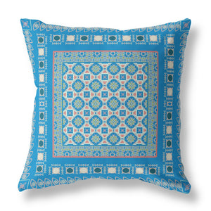 16” Blue Pink Block Indoor Outdoor Zippered Throw Pillow