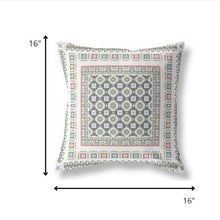 16” White Blue Block Indoor Outdoor Zippered Throw Pillow