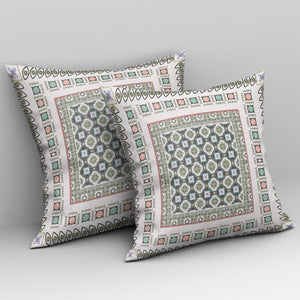 18” White Blue Block Indoor Outdoor Zippered Throw Pillow