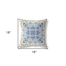 18” White Blue Rose Box Indoor Outdoor Zippered Throw Pillow