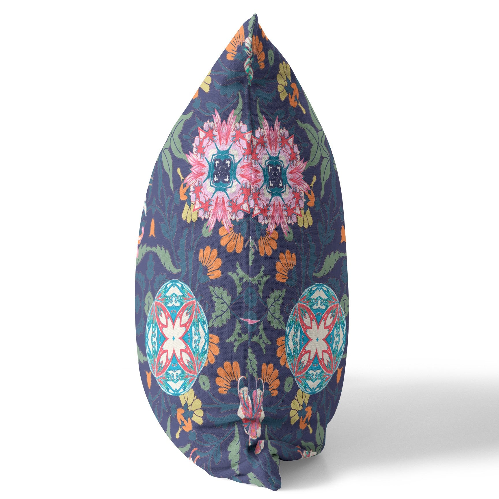 18" Navy Pink Peacock Indoor Outdoor Zip Throw Pillow