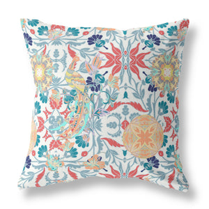 18" White Red Peacock Indoor Outdoor Zip Throw Pillow