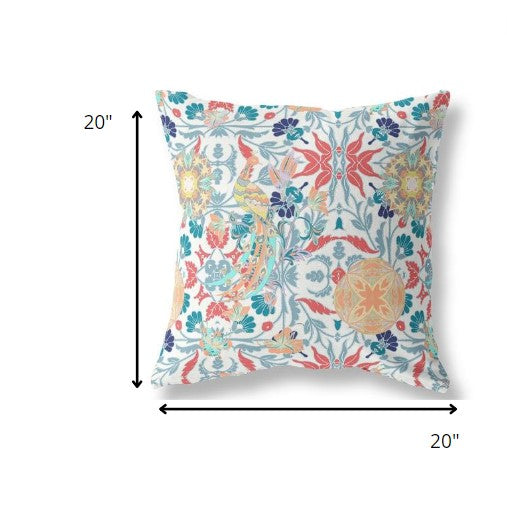 18" White Red Peacock Indoor Outdoor Zip Throw Pillow