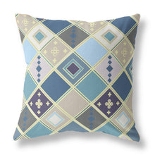 16” Blue Gold Tile Indoor Outdoor Zippered Throw Pillow