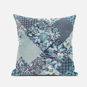 18" Blue White Floral Suede Throw Pillow