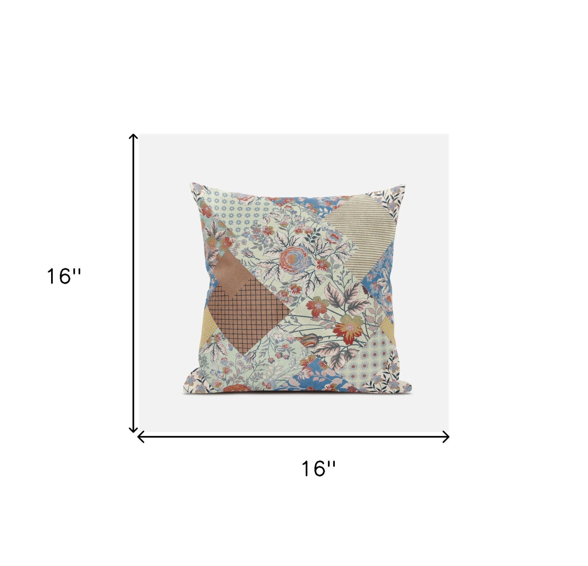 16" Orange Yellow Floral Suede Throw Pillow