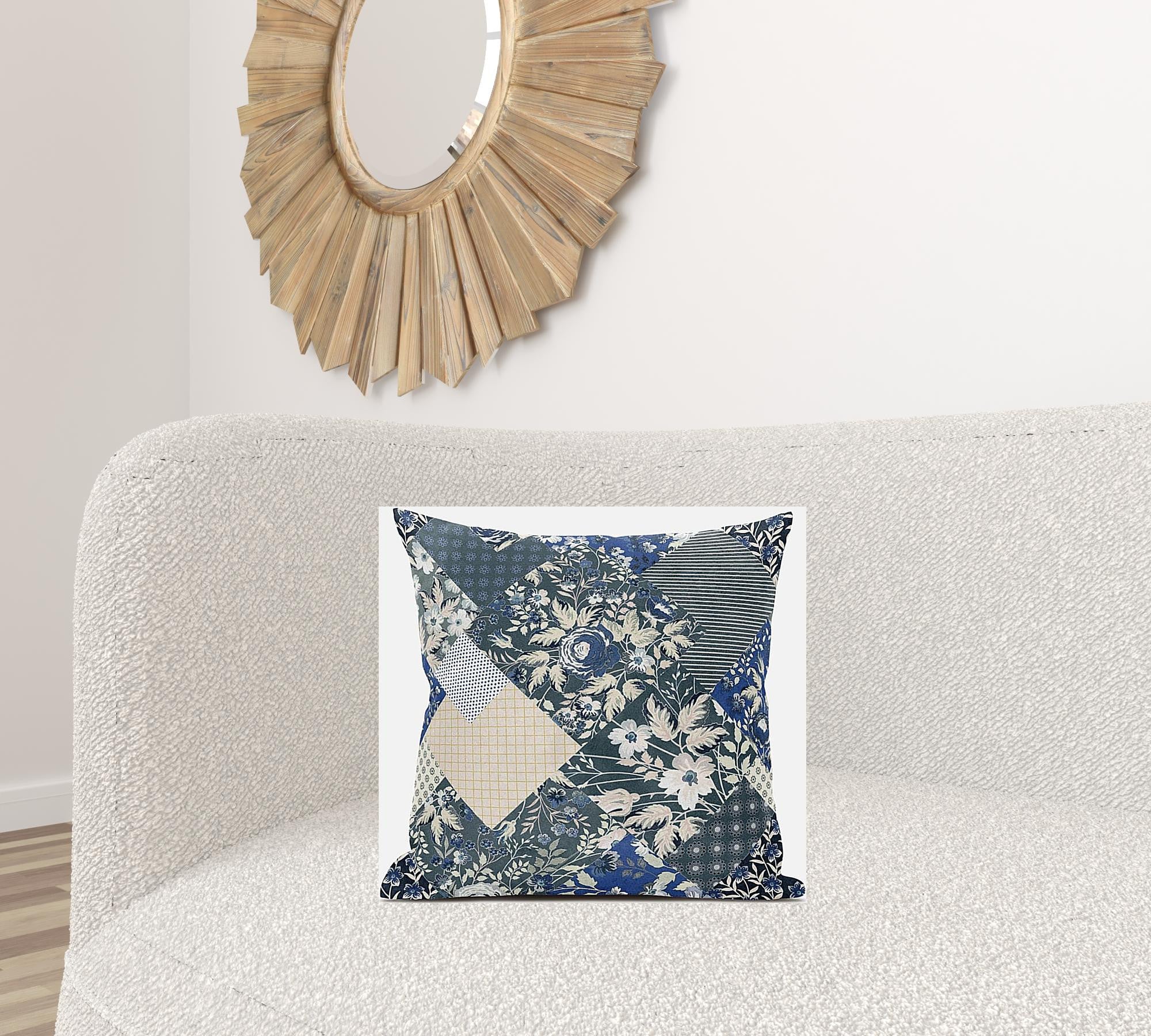 18" Gray Cream Floral Suede Throw Pillow