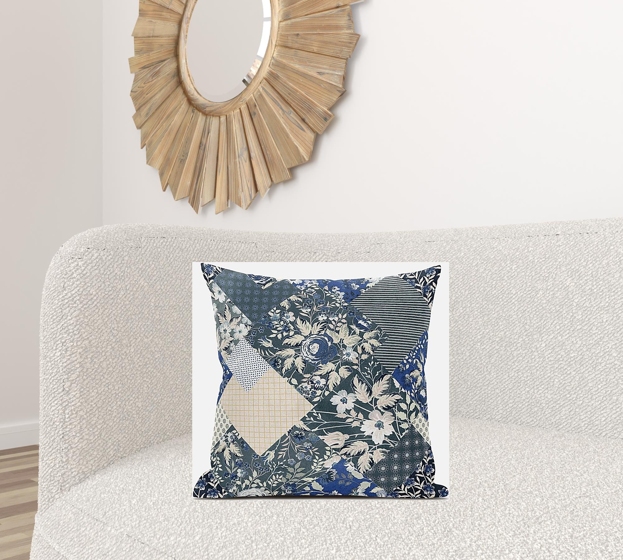18" Gray Cream Floral Suede Throw Pillow
