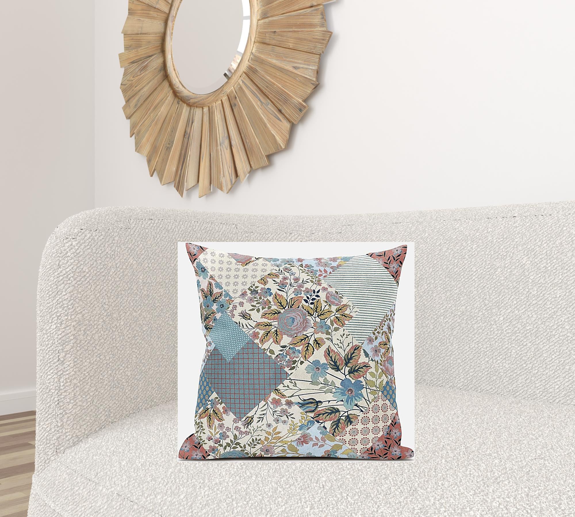 18" Gold Pink Floral Suede Throw Pillow