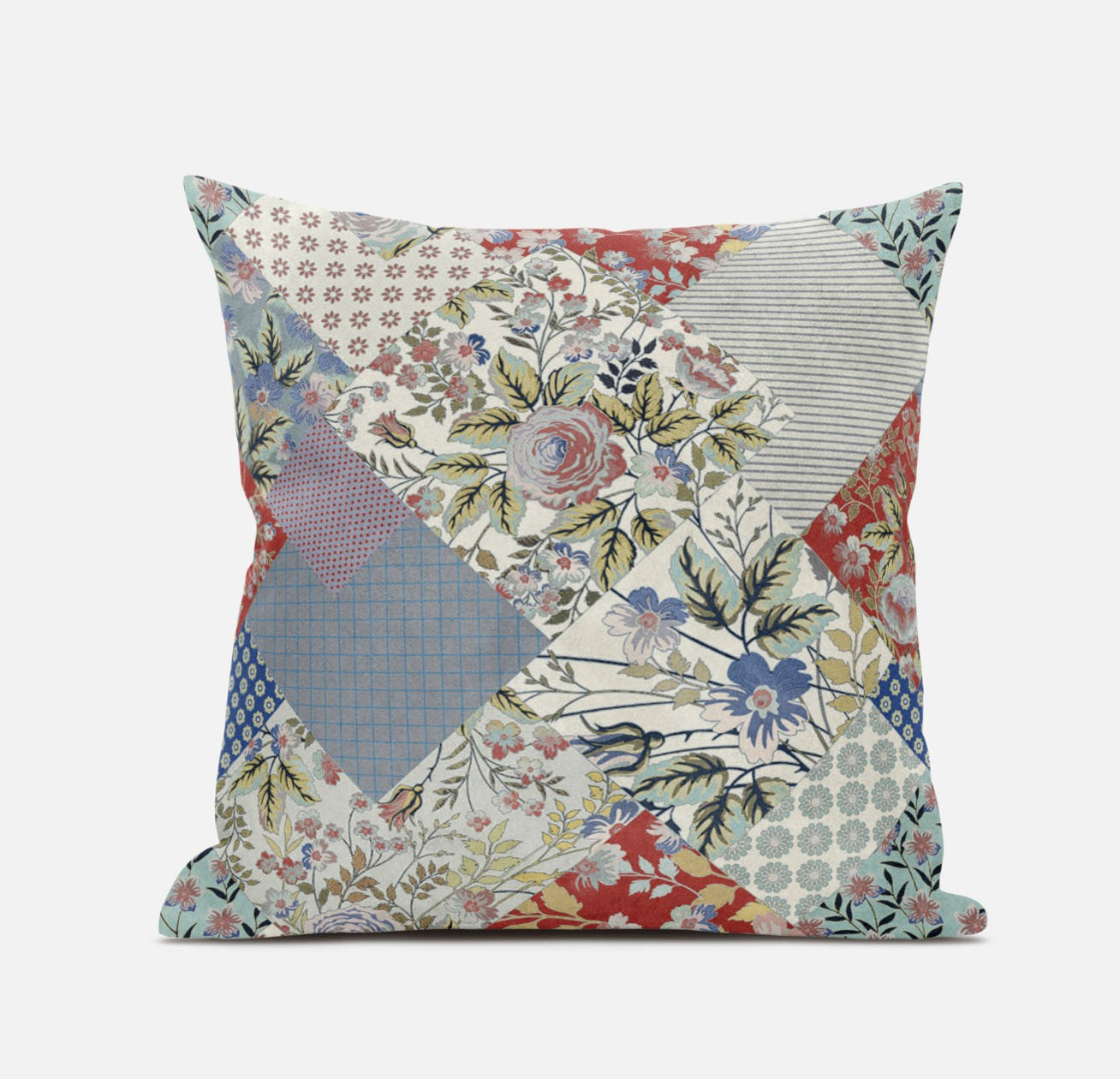 16" Red Gold Floral Suede Throw Pillow