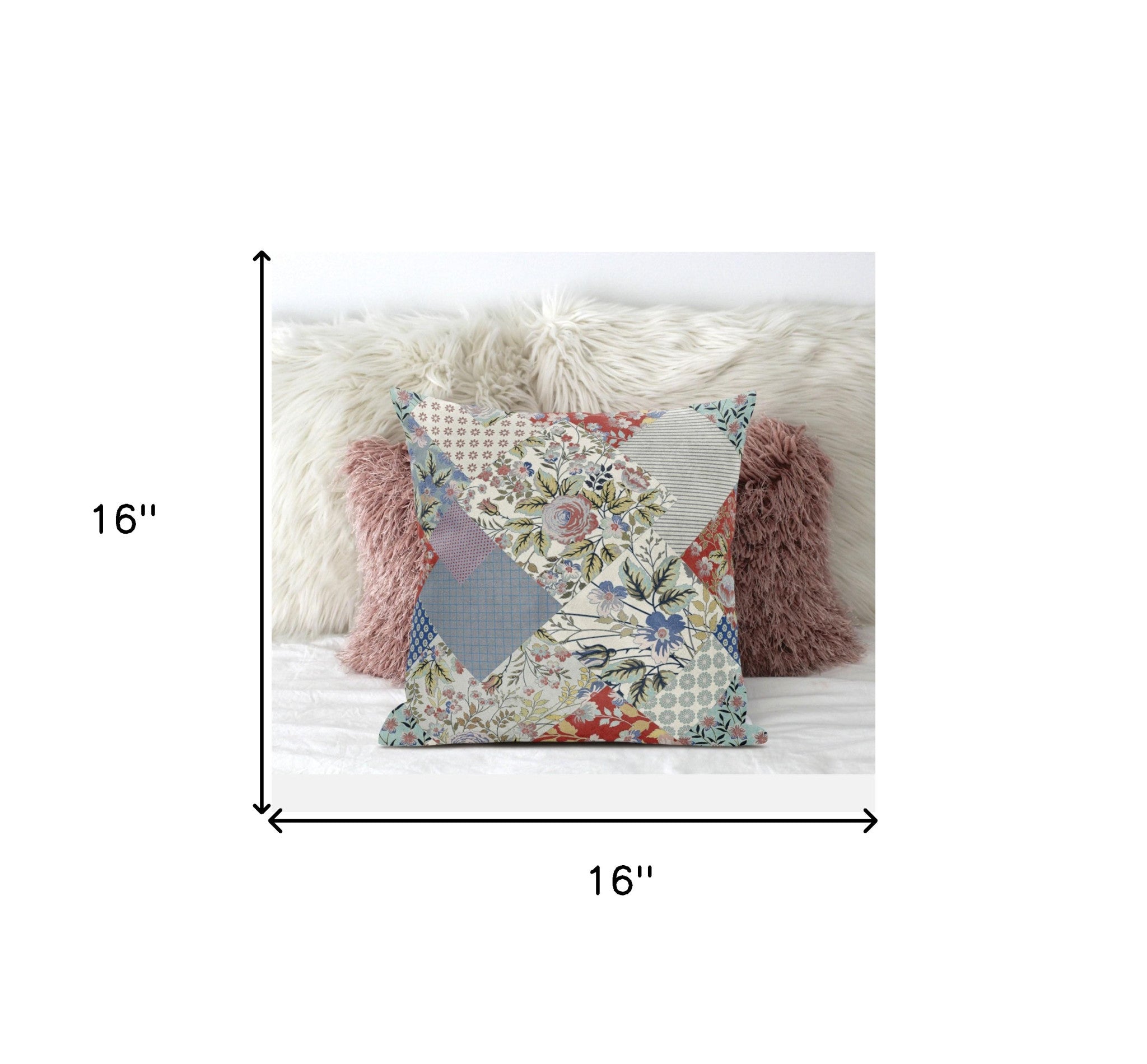 16" Red Gold Floral Suede Throw Pillow