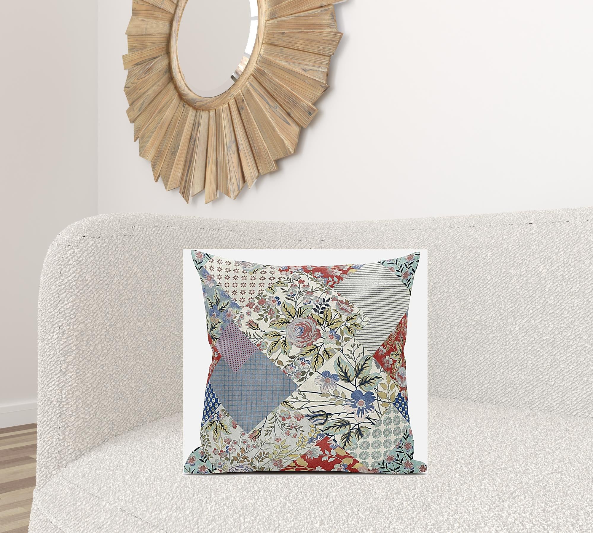 18" Red Gold Floral Suede Throw Pillow