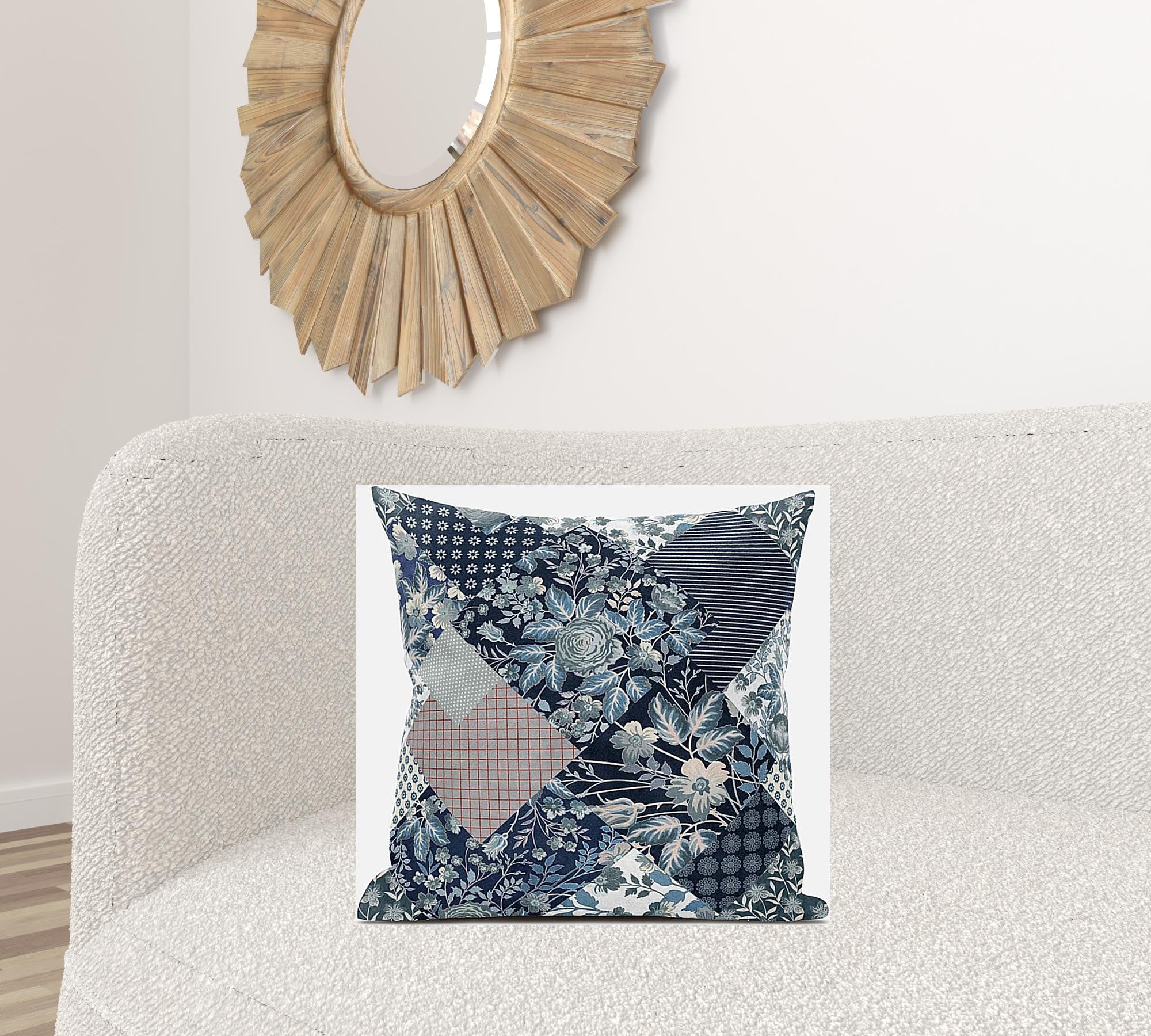 18" Deep Blue Gray Floral Suede Throw Pillow