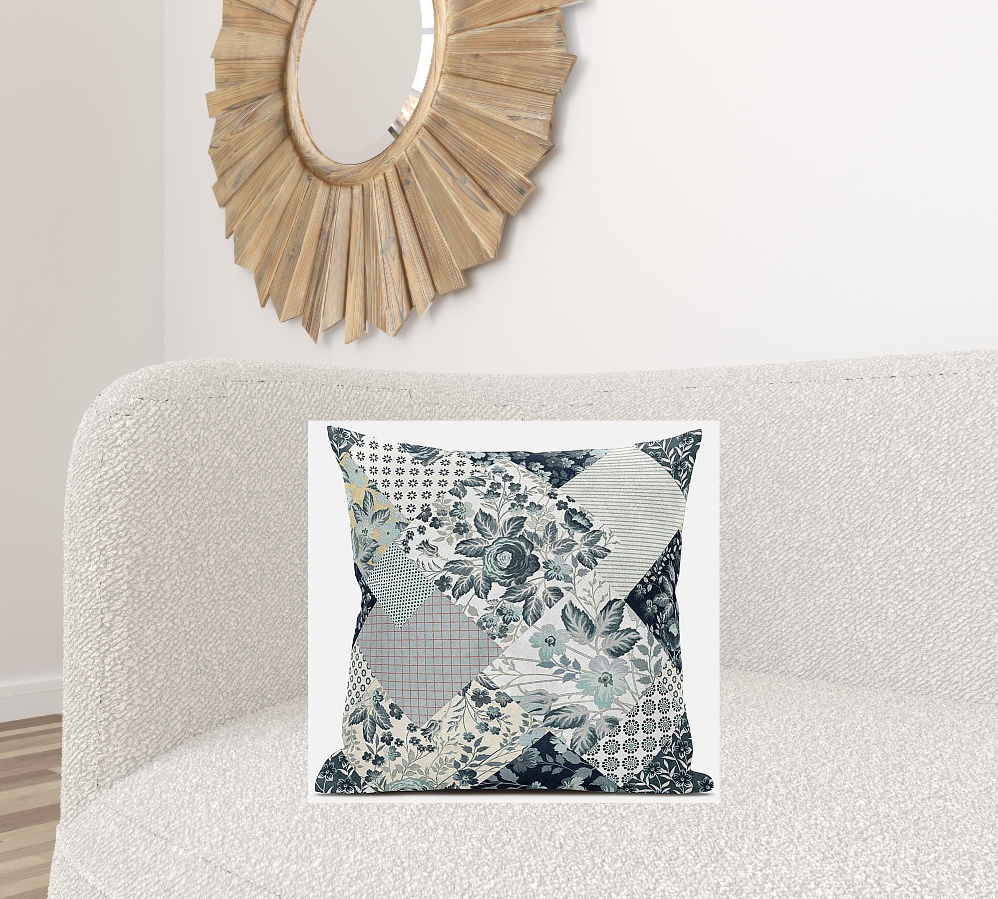 18" Gray White Floral Suede Throw Pillow