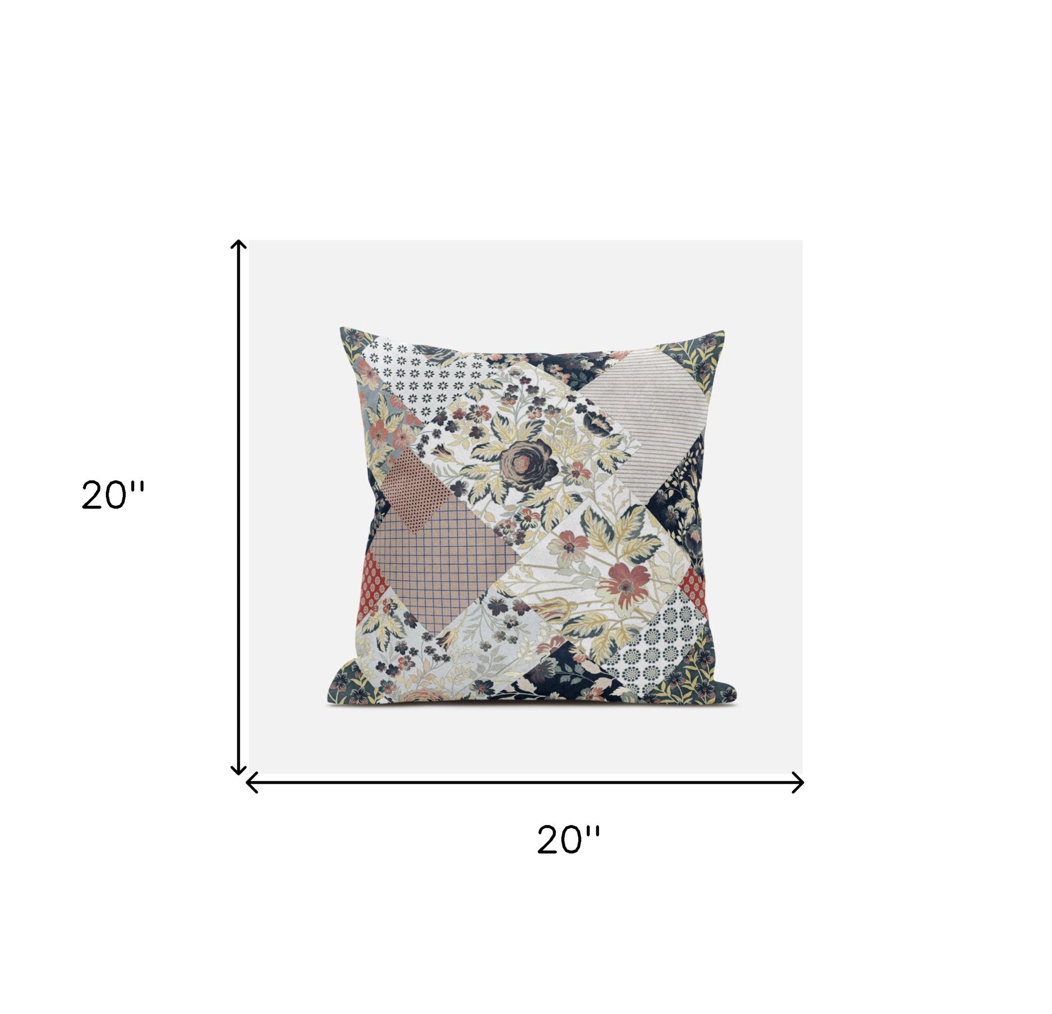 18" Peach Black Floral Suede Throw Pillow