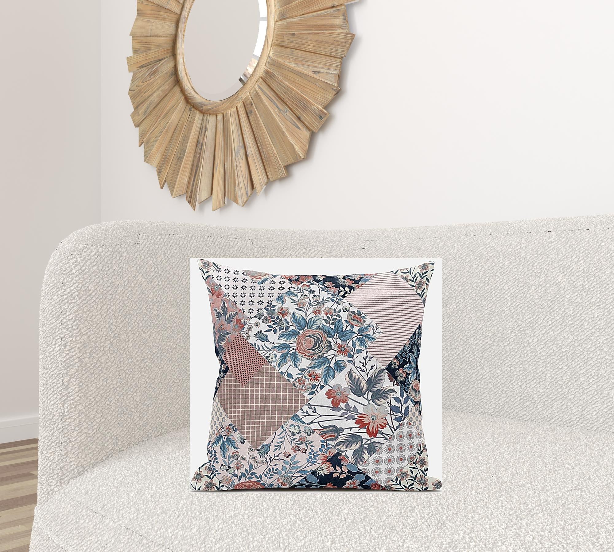 18" White Pink Floral Suede Throw Pillow