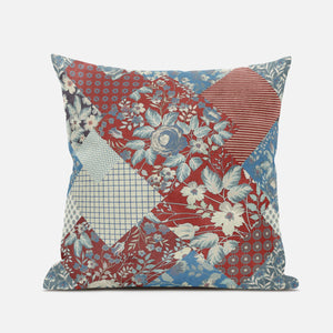 18" Aqua Red Floral Suede Throw Pillow