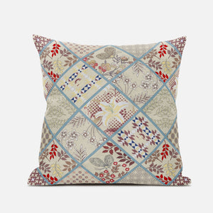 18” Cream Red Patch Suede Throw Pillow