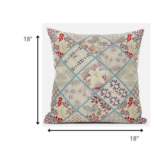 18” Cream Red Patch Suede Throw Pillow