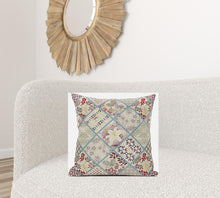 18” Cream Red Patch Suede Throw Pillow