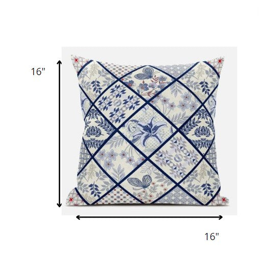 16” White Navy Patch Suede Throw Pillow