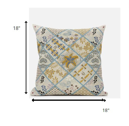 18” Gold Cream Patch Suede Throw Pillow