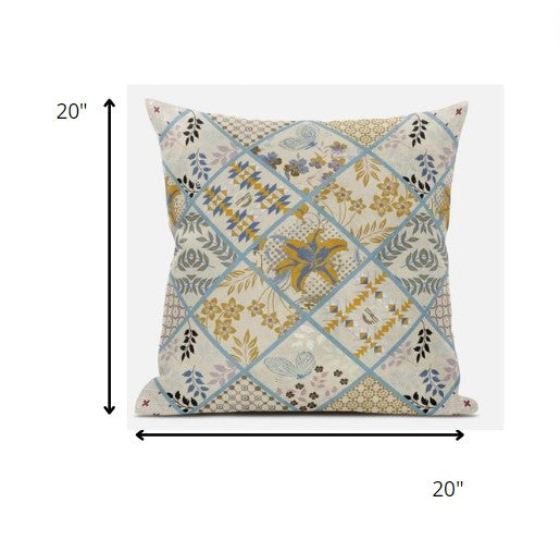 18” Gold Cream Patch Suede Throw Pillow