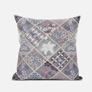 18” Gray Pink Patch Suede Throw Pillow