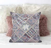 18” Gray Pink Patch Suede Throw Pillow