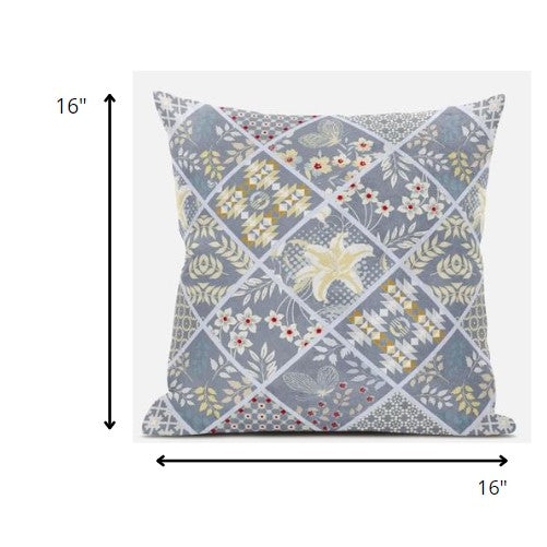 16” Gray Yellow Patch Suede Throw Pillow