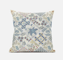 16” White Blue Patch Suede Throw Pillow