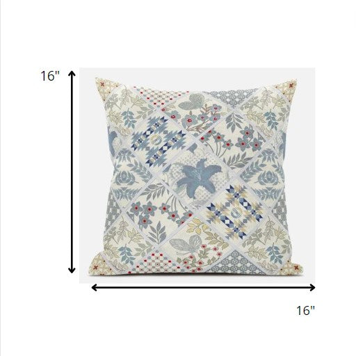 16” White Blue Patch Suede Throw Pillow