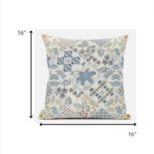 16” White Blue Patch Suede Throw Pillow