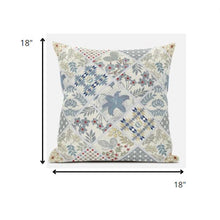 18” White Blue Patch Suede Throw Pillow