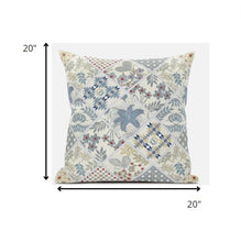 18” White Blue Patch Suede Throw Pillow