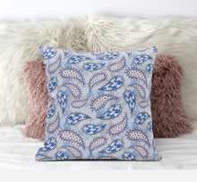 16” Blue Gray Boho Paisley Suede Throw Pillow