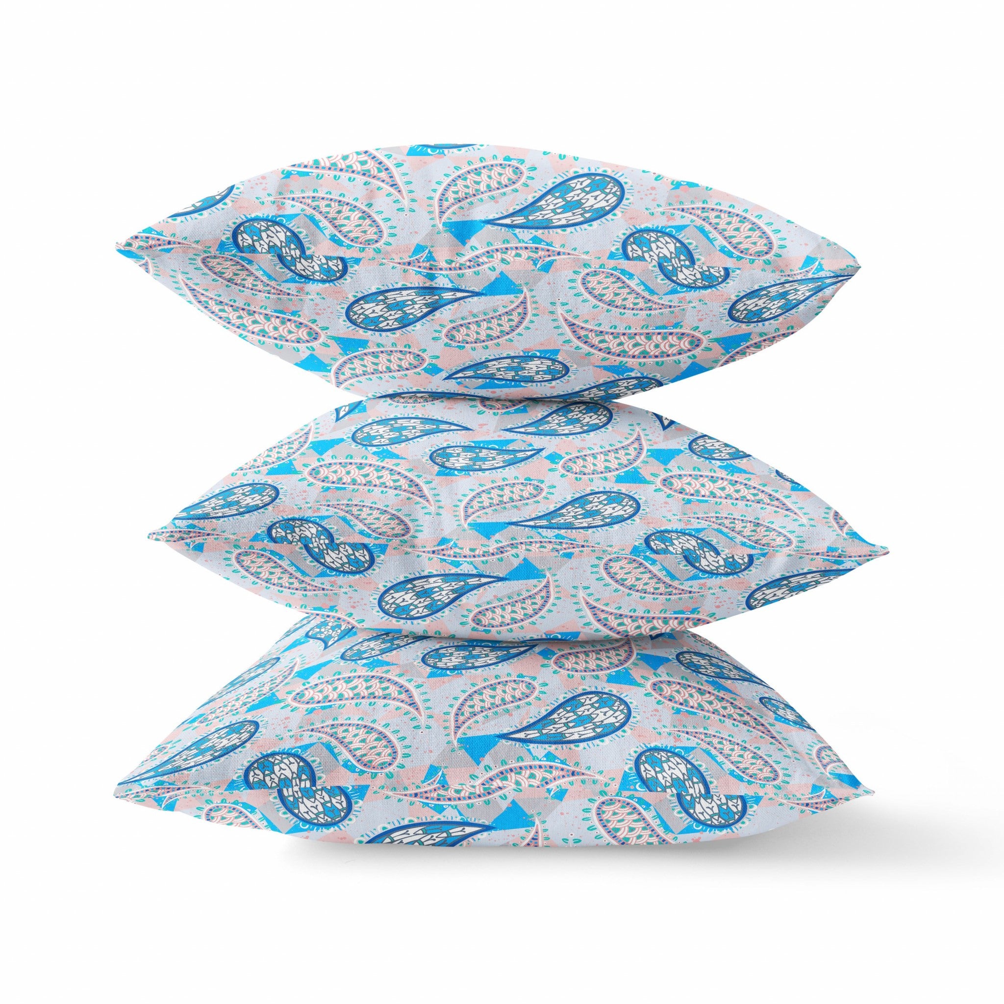 Cojín de gamuza azul melocotón Boho Paisley de 18 "