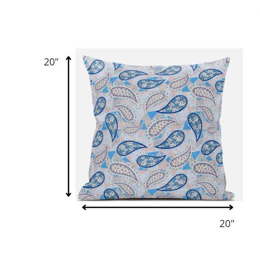 Cojín de gamuza azul melocotón Boho Paisley de 18 "