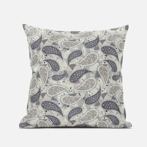 16” Gray Cream Boho Paisley Suede Throw Pillow