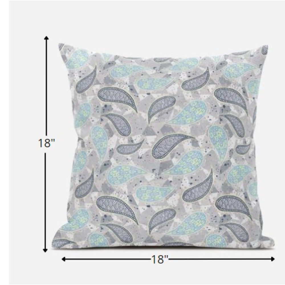 18” Gray Turquoise Boho Paisley Suede Throw Pillow