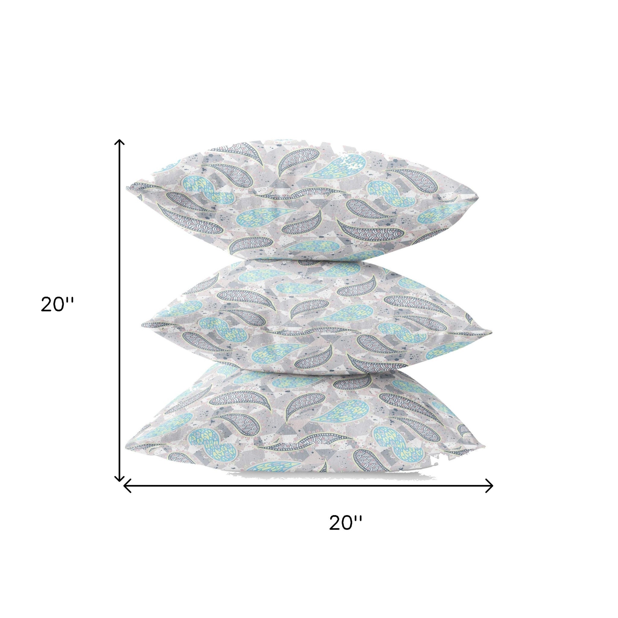 18” Gray Turquoise Boho Paisley Suede Throw Pillow