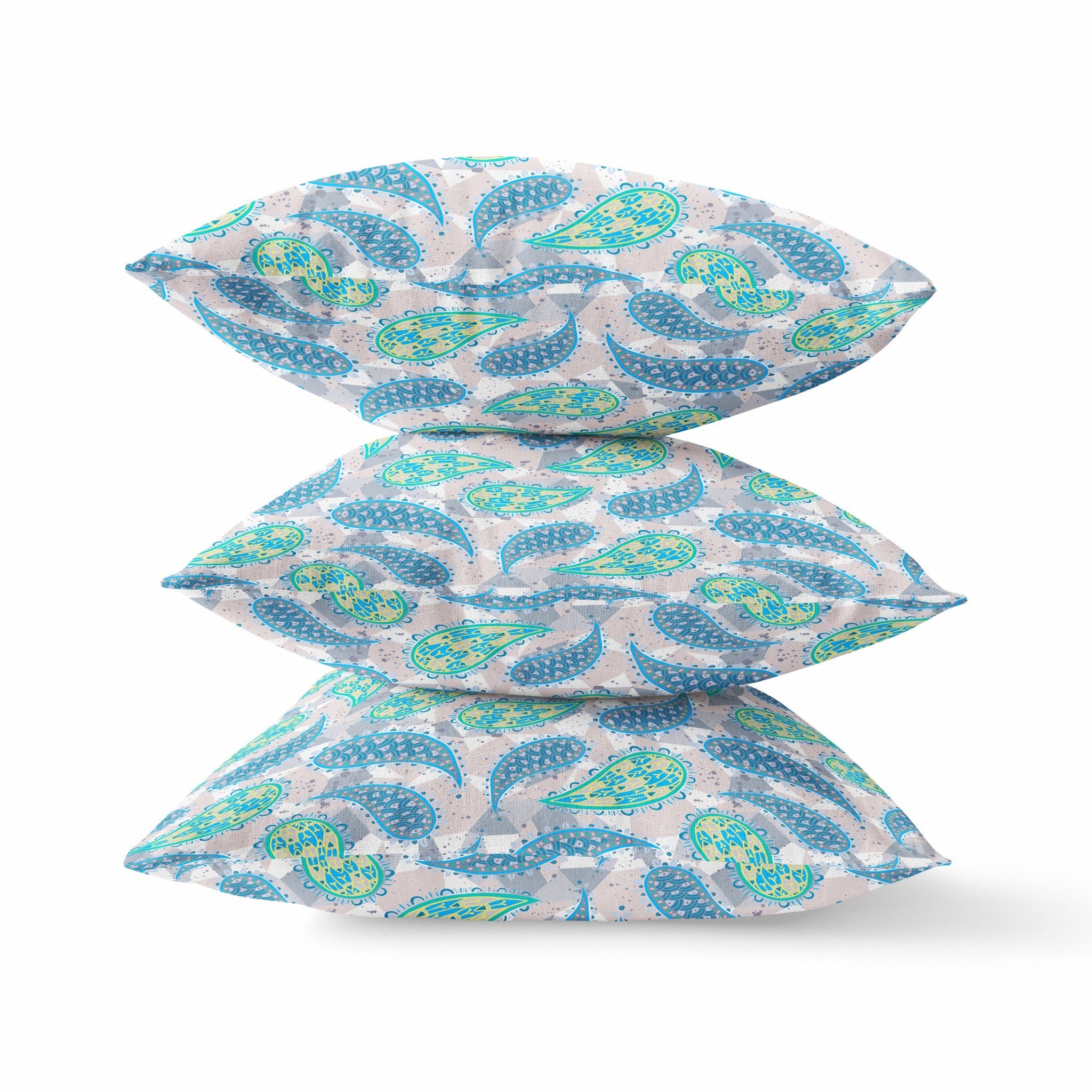 16 英寸綠色靛藍波西米亞佩斯利絨面革抱枕