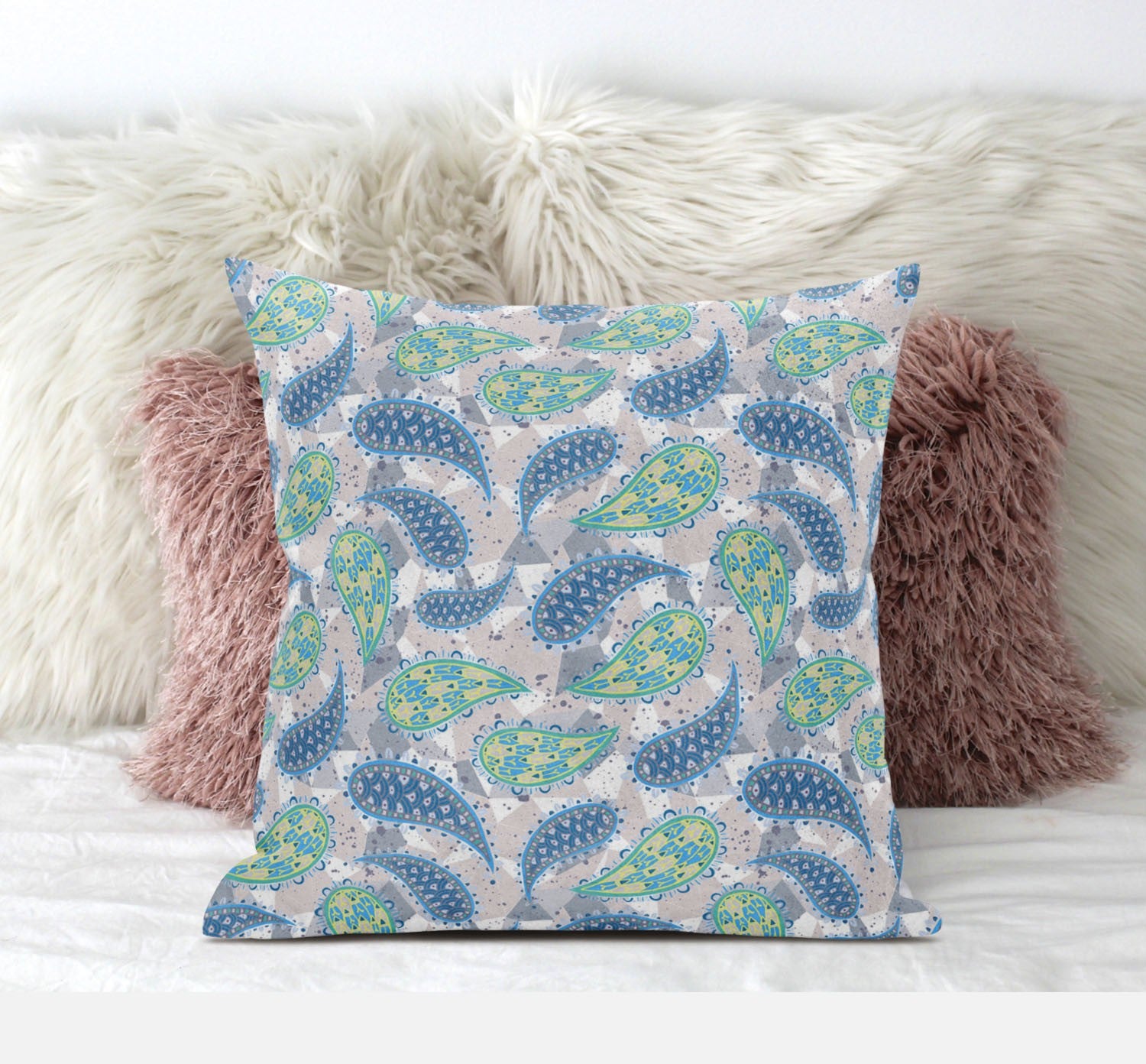 18” Green Indigo Boho Paisley Suede Throw Pillow