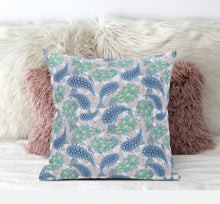 18” Green Indigo Boho Paisley Suede Throw Pillow